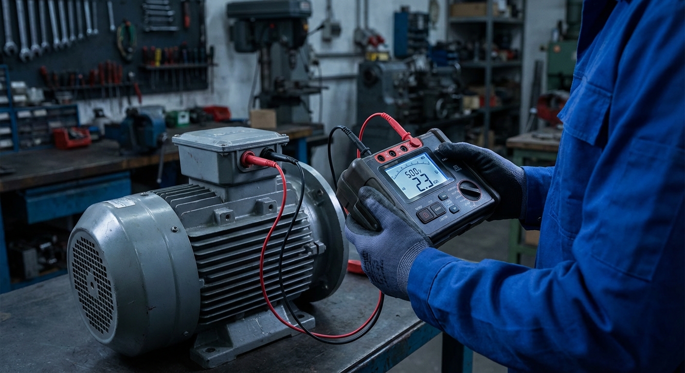 Technician testing electric motor completed at Complete Electric Calgary motor repair shop